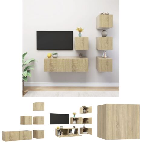 Schrankset - vidaXL 5-tlg. TV-Schrank-Set Sonoma-Eiche Holzwerkstoff - Wandmontage