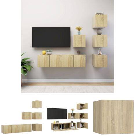 Schrankset - vidaXL 6-tlg. TV-Schrank-Set Sonoma-Eiche Holzwerkstoff - Wandmontage