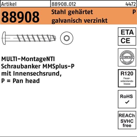 Schraubanker R 88908 MULTI-MONTI MMSplus-P 7,5 x 60/ 5/25 T30 Stahl gehärtet galvanisch verzinkt