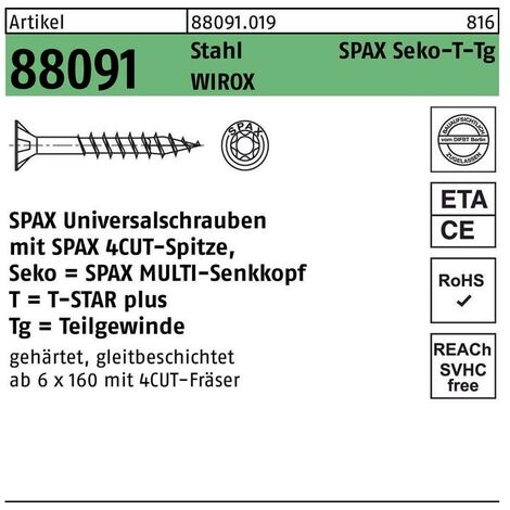 Schraube R 88091 Senkkopf/T-STAR TG 4 x 50/32-T20 Stahl WIROX
