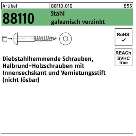 Schraube R 88110 diebstahlhemmend Ruko 8 x 70 Stahl galvanisch verzinkt