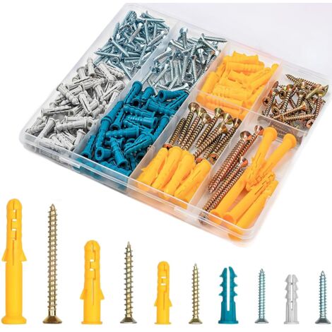 Schrauben- und Dübel-Set für die Wandmontage, 270 Stück, universelles Selbstbohrerset, Kreuzkopfschrauben für Ziegel, Beton, Gipskarton