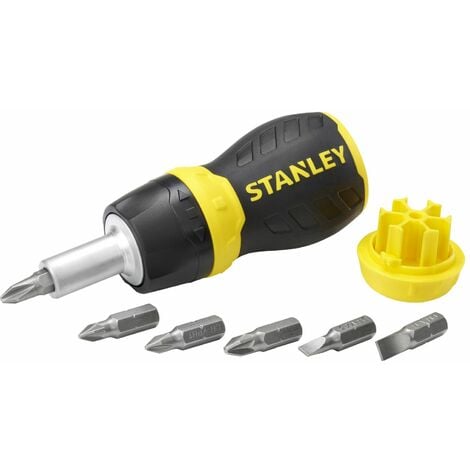 Schraubendreher mit Ratschen-Bithalter - Zwei-Komponenten-Design - 6 Bits - Phillips - Pozi - Schlitz - STANLEY, 0-66-358