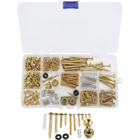 Schraubenset für E-Gitarren, Sortiment an Metallbefestigungen, Federn und Gurtbefestigungen, Reparatur und Wartung, goldfarben.