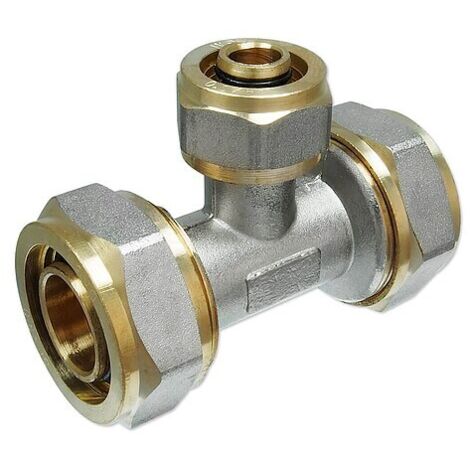 Schraubfitting-T-Stück 20 x 2,0 - 16 x 2,0 - 20 x 2,0 mm für Alu-Mehrschicht-Verbundrohr