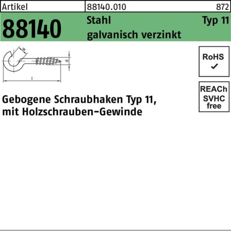 Schraubhaken R 88140 Typ 11 gebogen 25x2,3x8 Stahl galv.verz. 100St.