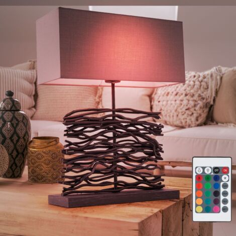 Schreib Tisch Lampe dimmbar Fernbedienung Wohn Zimmer Textil Holz im Set inkl. RGB LED Leuchtmittel
