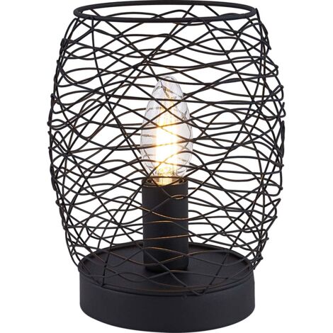 Schreib Tisch Lampe Leuchte Draht-Schirm Beleuchtung Schwarz Wohn Schlaf Zimmer