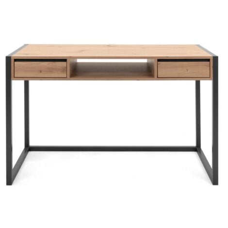 Schreibtisch 120x60 cm, handgefertigt aus Eiche und Anthrazitgrau, mit zwei Schubladen - Lentini