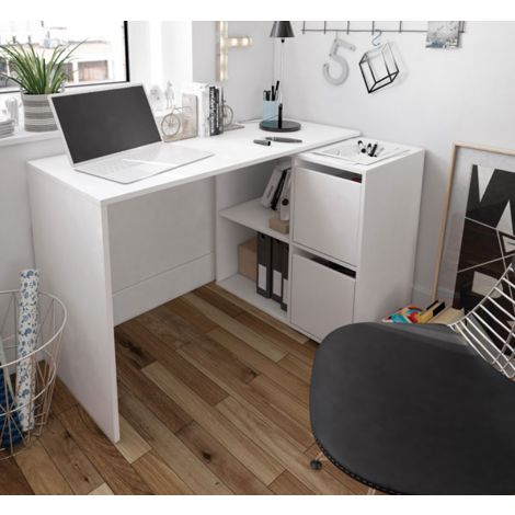 Schreibtisch 120x77 cm mehrstellig Mattweiß mit zwei Türen weiß