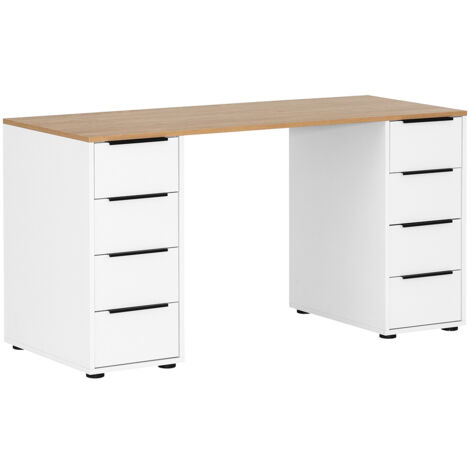 Schreibtisch 140cm breit in weiß mit Eiche hell Nb., EDEN-80