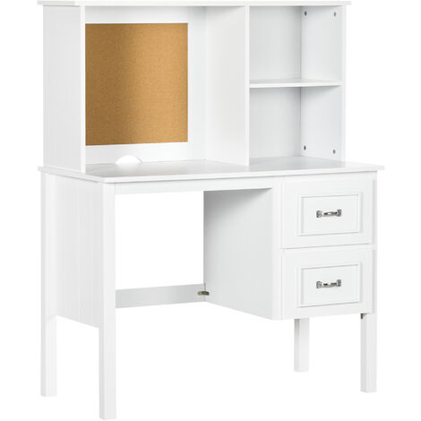 Schreibtisch, 2 Schubladen, 2 Regale, Korkwand, weiß, 100 x 50 x 127 cm - Weiß
