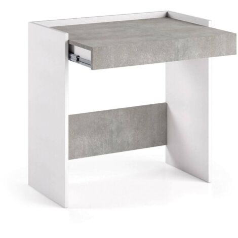 Schreibtisch 80x40 cm Esche weiß und Beton mit Schublade und Regal - Sombor