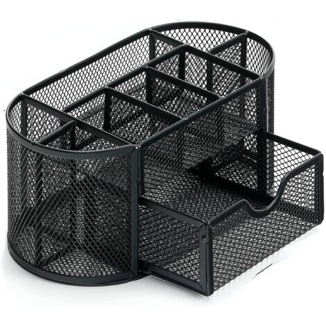 Schreibtisch-Aufbewahrungsbox, Aufbewahrungsbox für Büro, Schule, Zuhause, Alltagsbedarf, schmiedeeiserner Stifthalter, 9 Fächer (schwarz)