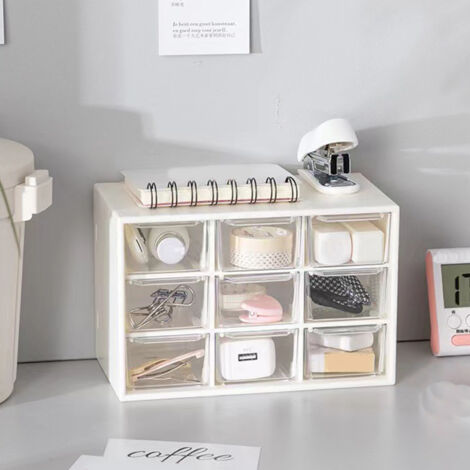 Schreibtisch-Aufbewahrungsbox mit 9 Fächern, multifunktionaler Organizer, strapazierfähiger Kunststoff, silberfarben, 260 g