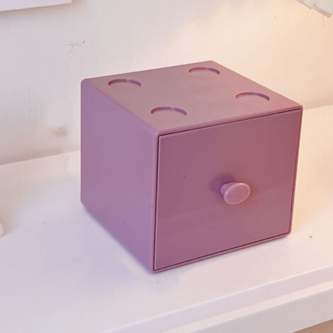 Schreibtisch-Aufbewahrungsbox [Schminktisch, multifunktional] Stapelbare, quadratische Aufbewahrungsbox aus Kunststoff mit Fächern zur Organisation von Büromaterial/Accessoires, 2 Fächer, Lila