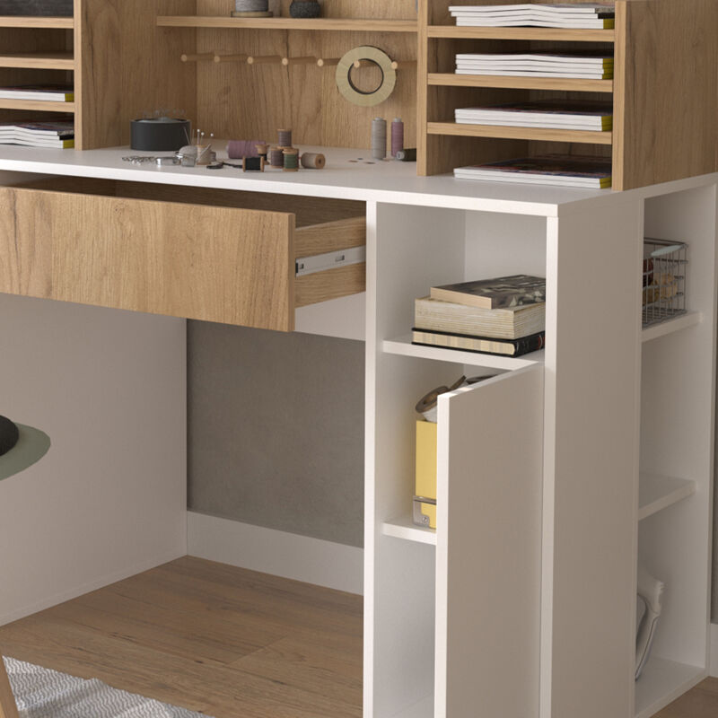 Vicco - Basteltisch - Schreibtisch , Weiß/sonoma, 126.8 X 50 Cm Xl Mit Regale