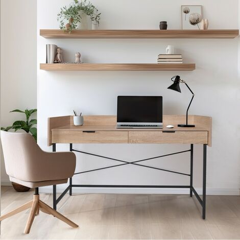 Schreibtisch CAMPUS / Gebleichte Eiche und schwarzes Metall/ 123x54x76cm