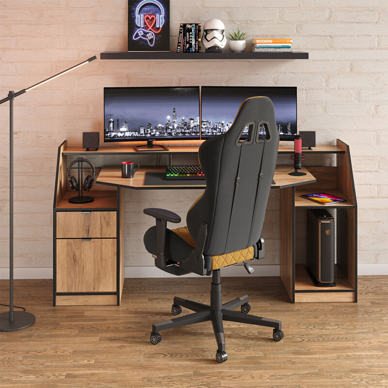 Vicco - Gaming-tisch Joel, Goldkraft Eiche, 179.8 X 65.5 Cm Mit 1 Schublade Und 1 Tür