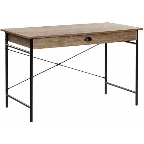 Schreibtisch dunkler Holzfarbton Stahlgestell mit Schublade 120x60 cm Casco - Dunkler Holzfarbton