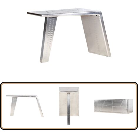 Schreibtisch Flugzeugflügel-Optik Silbern 112x50x76 cm Metall - Schreibtisch - Industriel Style - Flugzeugsdesign - Metalltisch - Silberner Schreibtisch