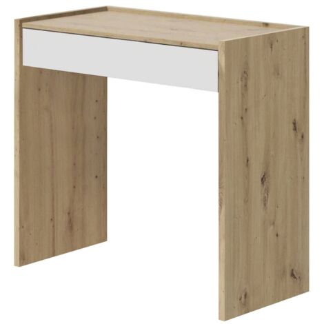 Schreibtisch Fresno, Linearer Schreibtisch mit Schublade, Arbeits- oder Bürotisch für PC, cm 82x40h77, Geknotete Eiche und Weiß