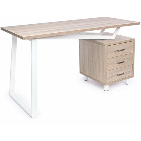 Schreibtisch für Büro und Computer mit Schubladen aus Holz armande natur