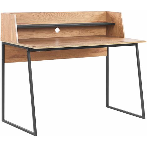 Schreibtisch heller Holzfarbton / Schwarz 120 x 59 cm mit erhöhter Ablage Industrieller Stil