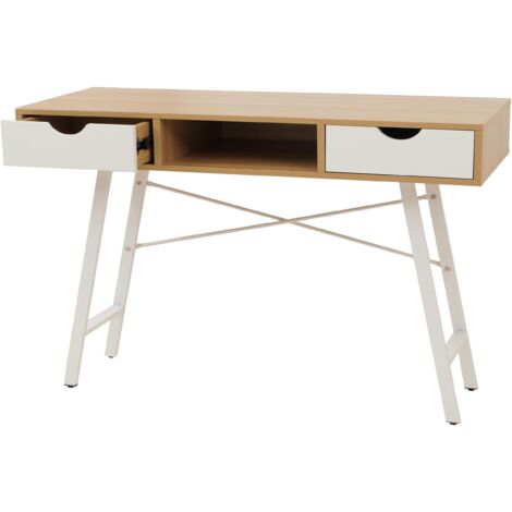 Schreibtisch HHG-165, Bürotisch Computertisch, 3D-Struktur 120x60cm naturbraun weiß