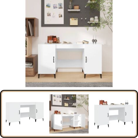 Schreibtisch Hochglanz-Weiß 140x50x75 cm Holzwerkstoff - Industrieller Schreibtisch - Weißer Schreibtisch - Holzwerkstoff Schreibtisch - Schreibtisch Mit Schubladen - Home Office Möbel