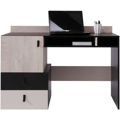 Schreibtisch in schwarz mit Eiche und beige, PITTSBURGH-133