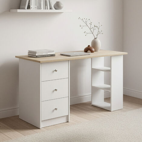 Schreibtisch Lemberg 120x50x72 cm Weiß/Eiche-Optik en.casa