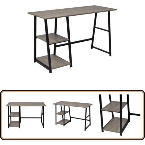 Schreibtisch mit 2 Regalen Grau und Eiche - Schreibtisch - Home Office - Bürostuhl - Arbeitsplatz - Grau