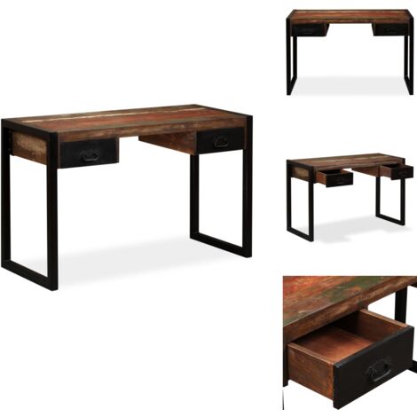 Schreibtisch mit 2 Schubladen Altholz Massiv 120x50x76 cm - Industrieller Schreibtisch - Vintage Schreibtisch - Altholz Tisch - Massiver Schreibtisch - Bürotisch
