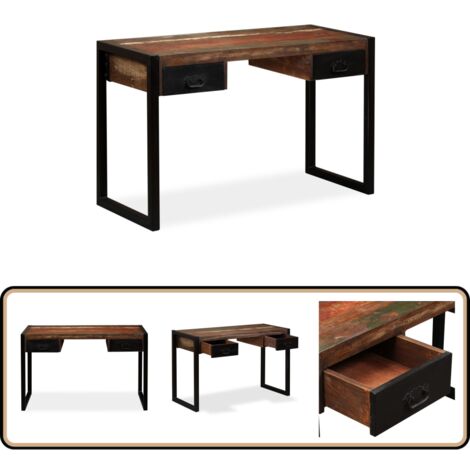 Schreibtisch mit 2 Schubladen Altholz Massiv 120x50x76 cm - Industrieller Schreibtisch - Vintage Schreibtisch - Altholz Tisch - Massiver Schreibtisch - Bürotisch