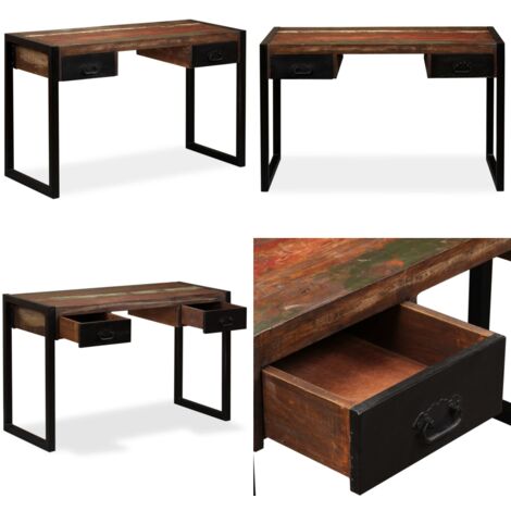 Schreibtisch mit 2 Schubladen Altholz Massiv 120x50x76 cm - Industrieller Schreibtisch - Vintage Schreibtisch - Altholz Tisch - Massiver Schreibtisch - Bürotisch - Home & Living