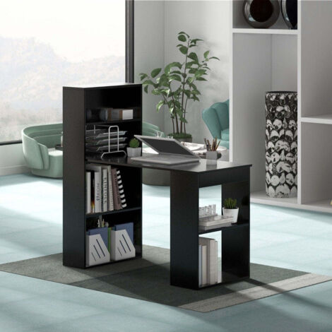 Schreibtisch mit bucherregal computertisch mit 6 regalen pc tisch mit regal burotisch schwarz