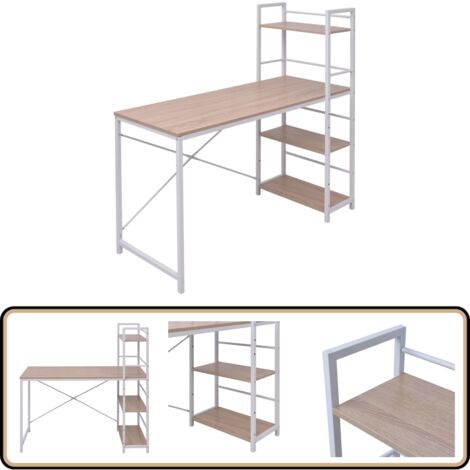 Schreibtisch mit Bücherregal mit 4 Böden Eiche - Bürostuhl - Schreibtisch - Home Office - Regal - Holzoptik