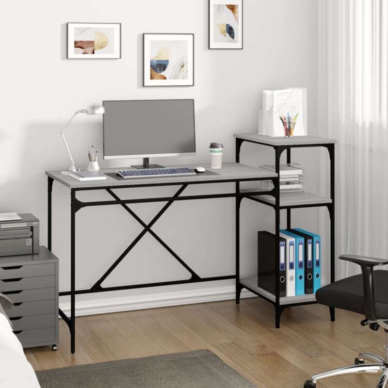 Vidaxl - Schreibtisch Mit Regal Grau Sonoma 135x50x90 Cm Holzwerkstoff