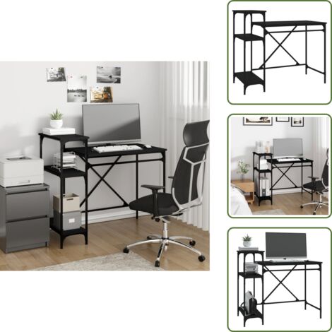 Schreibtisch mit Regal Schwarz 105x50x90cm Holzwerkstoff Eisen - Industrielles Schreibtisch - Schreibtisch Schwarz - Bürotisch - Holzwerkstoff Schreibtisch - Metall Schreibtisch