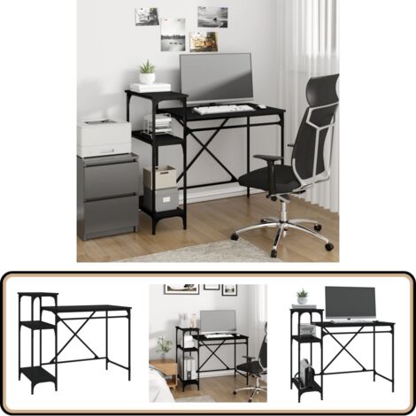 Schreibtisch mit Regal Schwarz 105x50x90cm Holzwerkstoff Eisen - Industrielles Schreibtisch - Schreibtisch Schwarz - Bürotisch - Holzwerkstoff Schreibtisch - Metall Schreibtisch