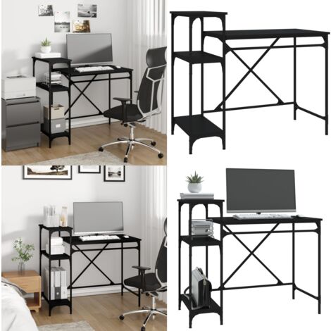 Schreibtisch mit Regal Schwarz 105x50x90cm Holzwerkstoff Eisen - Industrielles Schreibtisch - Schreibtisch Schwarz - Bürotisch - Holzwerkstoff Schreibtisch - Metall Schreibtisch - Home & Living