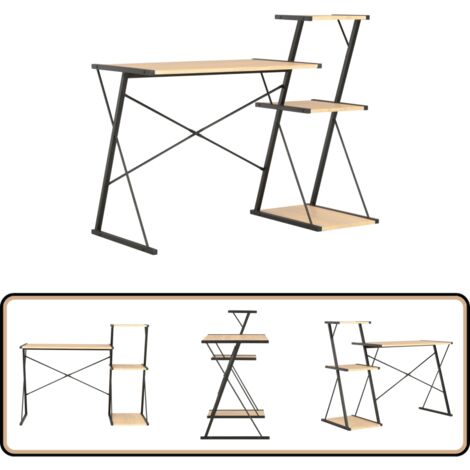 Schreibtisch mit Regal Schwarz und Eiche 116×50×93 cm - Bürostuhl - Schreibtisch - Home Office - Computerarbeitsplatz - Ergonomischer Stuhl