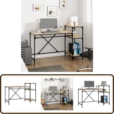 Schreibtisch mit Regal Sonoma-Eiche 135x50x90 cm Holzwerkstoff - Industrielles Schreibtisch - Schreibtisch Mit Regalen - Holzwerkstoff Schreibtisch - Eiche Schreibtisch - Home Office Schreibtisch