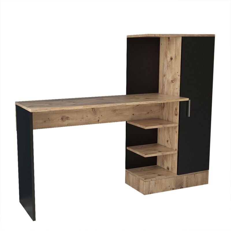 Cotecosy Schreibtisch Mit Aufbewahrungsregalen Und 1 Schrank H120 Cm