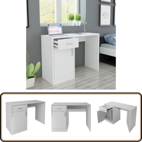 Schreibtisch mit Schublade und Schrank Weiß 100x40x73 cm - Schreibtisch - Weißer Schreibtisch - Moderner Schreibtisch - Bürostuhl - Home Office