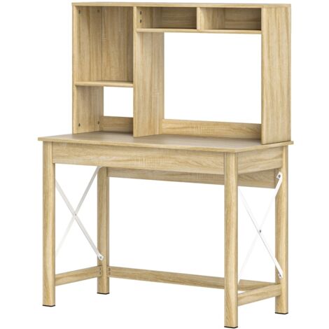 Schreibtisch mit Stauraum, Bücherregal aus Holz, Regalböden, große Arbeitsplatte, 105x50x137,5cm, Eichenoptik