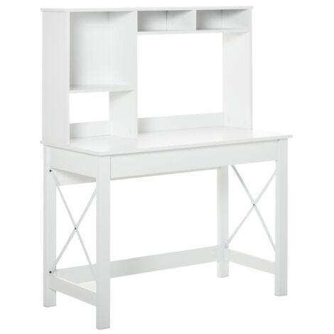 Schreibtisch mit Stauraum, modernem Bücherregal aus Holz, Regalen & großer Tischplatte, 105x50x137,5 cm, weiß
