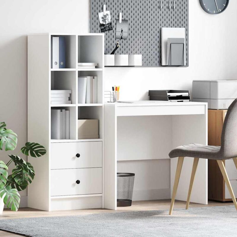 Schreibtisch Mit Stauraum Mit Regal 2 Pcs Weiß Holzwerkstoff Vidaxl