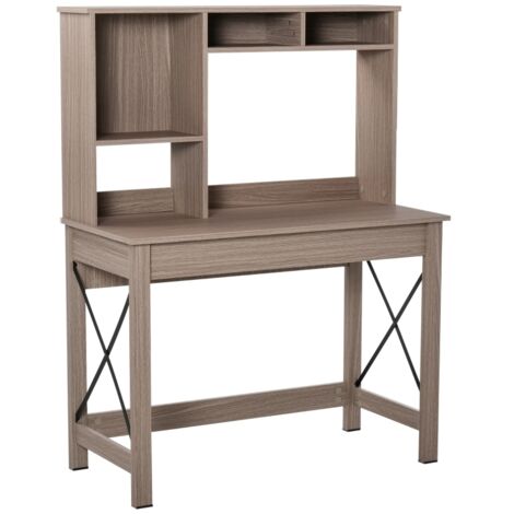 Schreibtisch mit Stauraum und Bücherregal aus Holz, Regalen und großer Tischplatte, 105x50x137,5cm, hellbraun